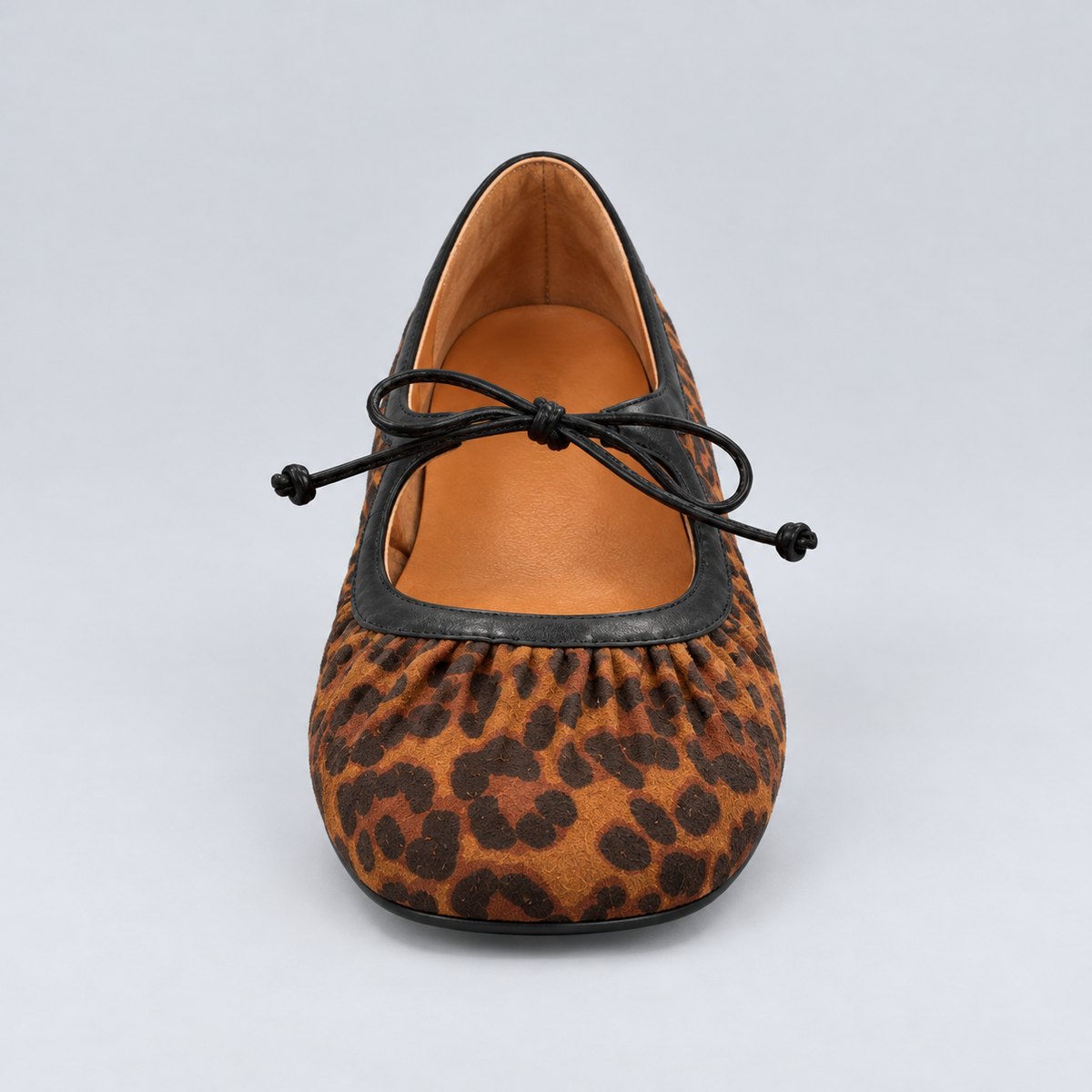 Jax & Bard Joliet women's ballet flat with bow in leopard haircalf, front view