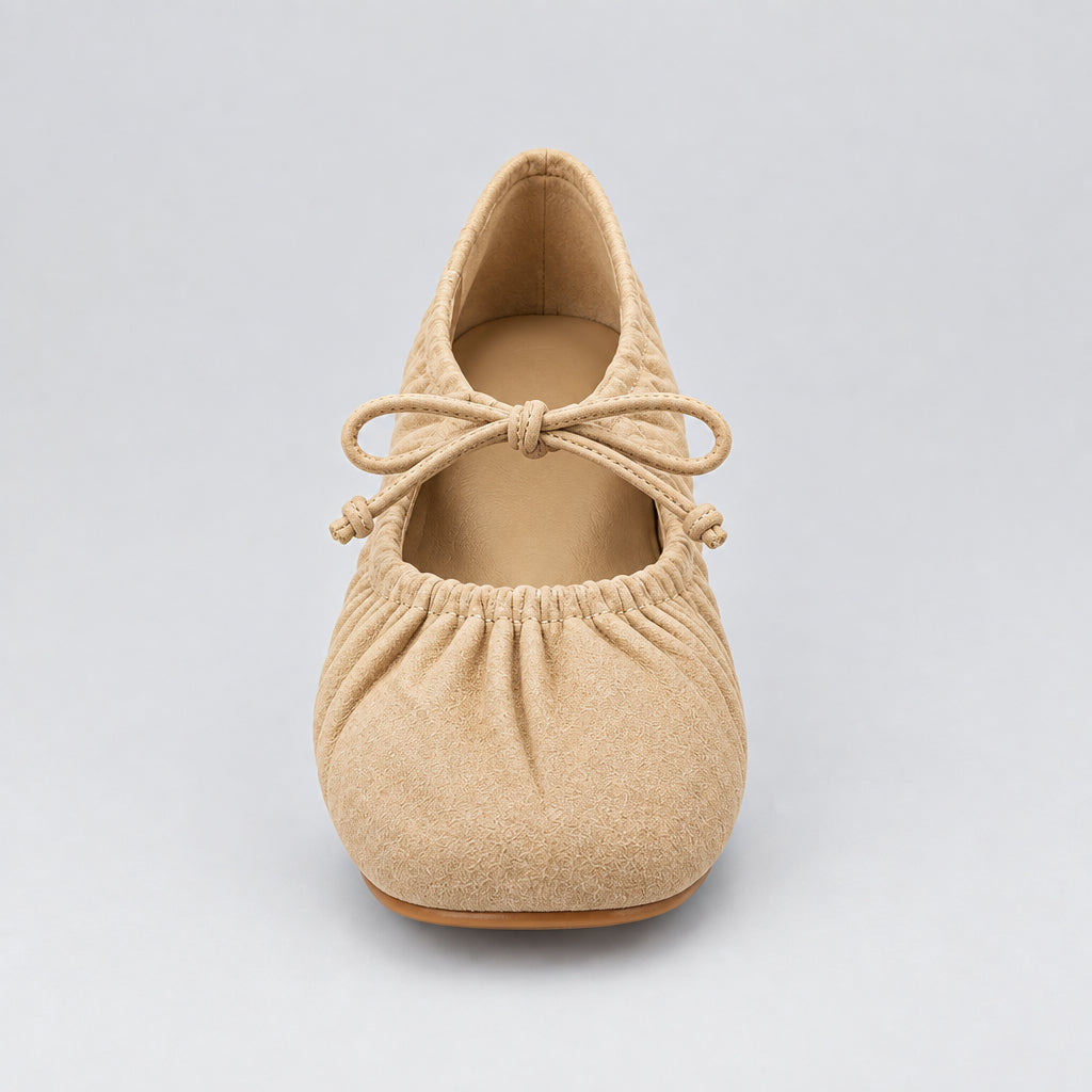 Jax & Bard Joliet women's ballet flat with bow in taupe suede, front view