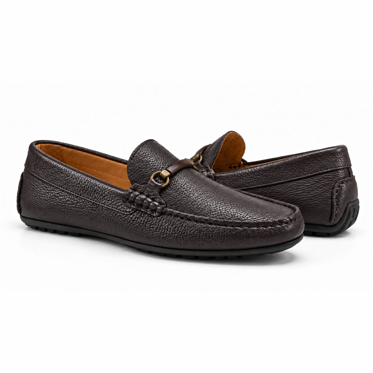 Pair of Vieux Bienville men's loafers in Caffe tumbled leather