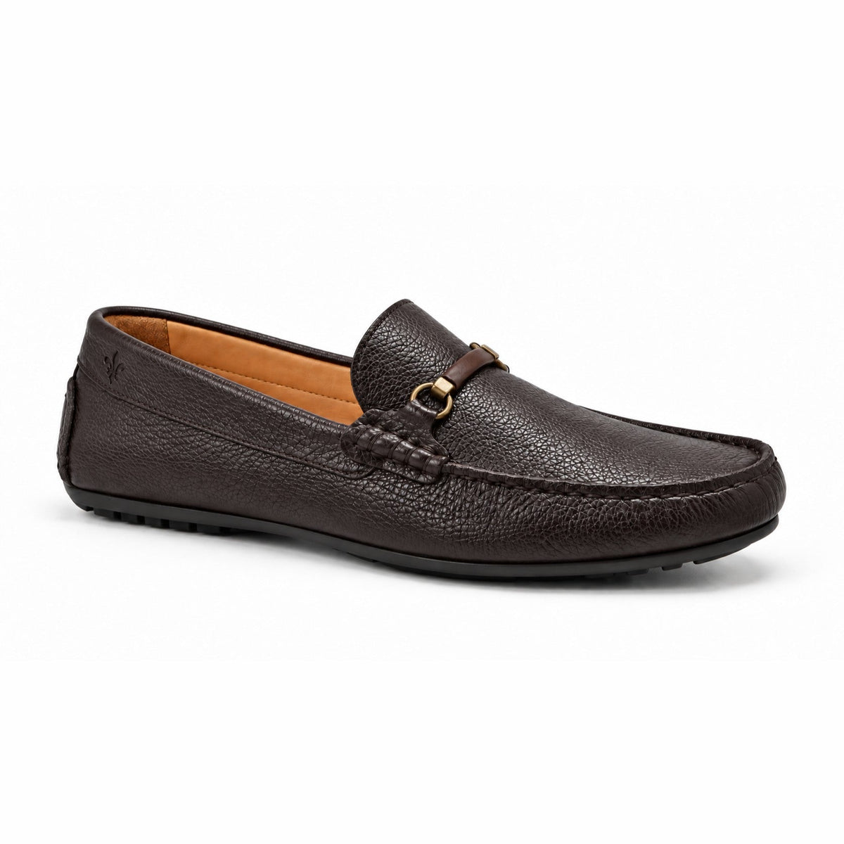 Vieux Bienville men's bit loafer in Caffe tumbled leather, three-quarter view
