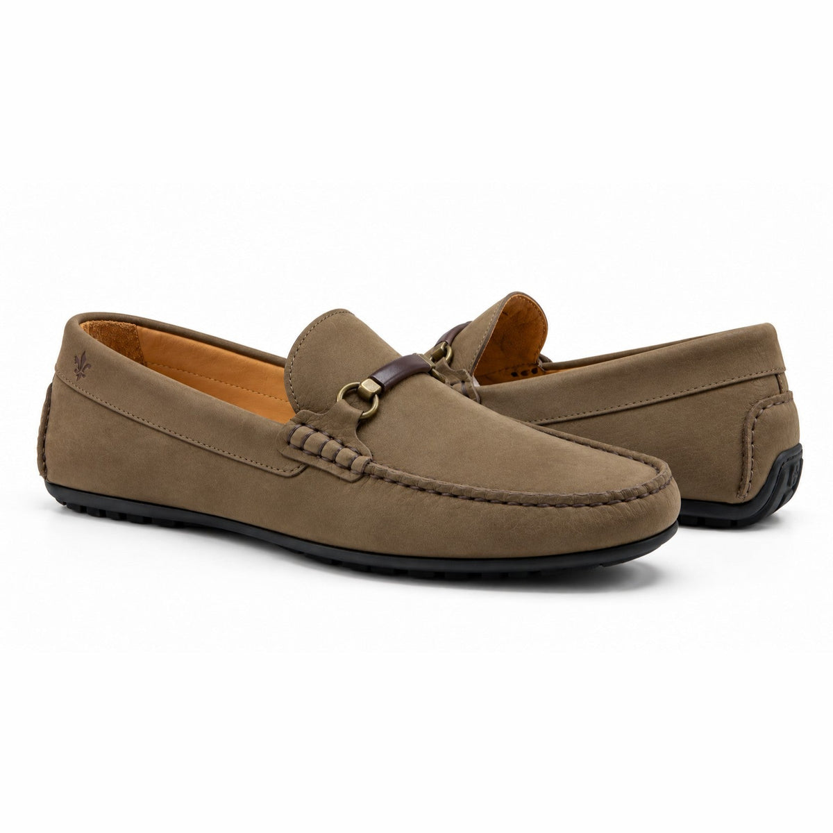 Pair of Vieux Bienville men's loafers in taupe nubuck