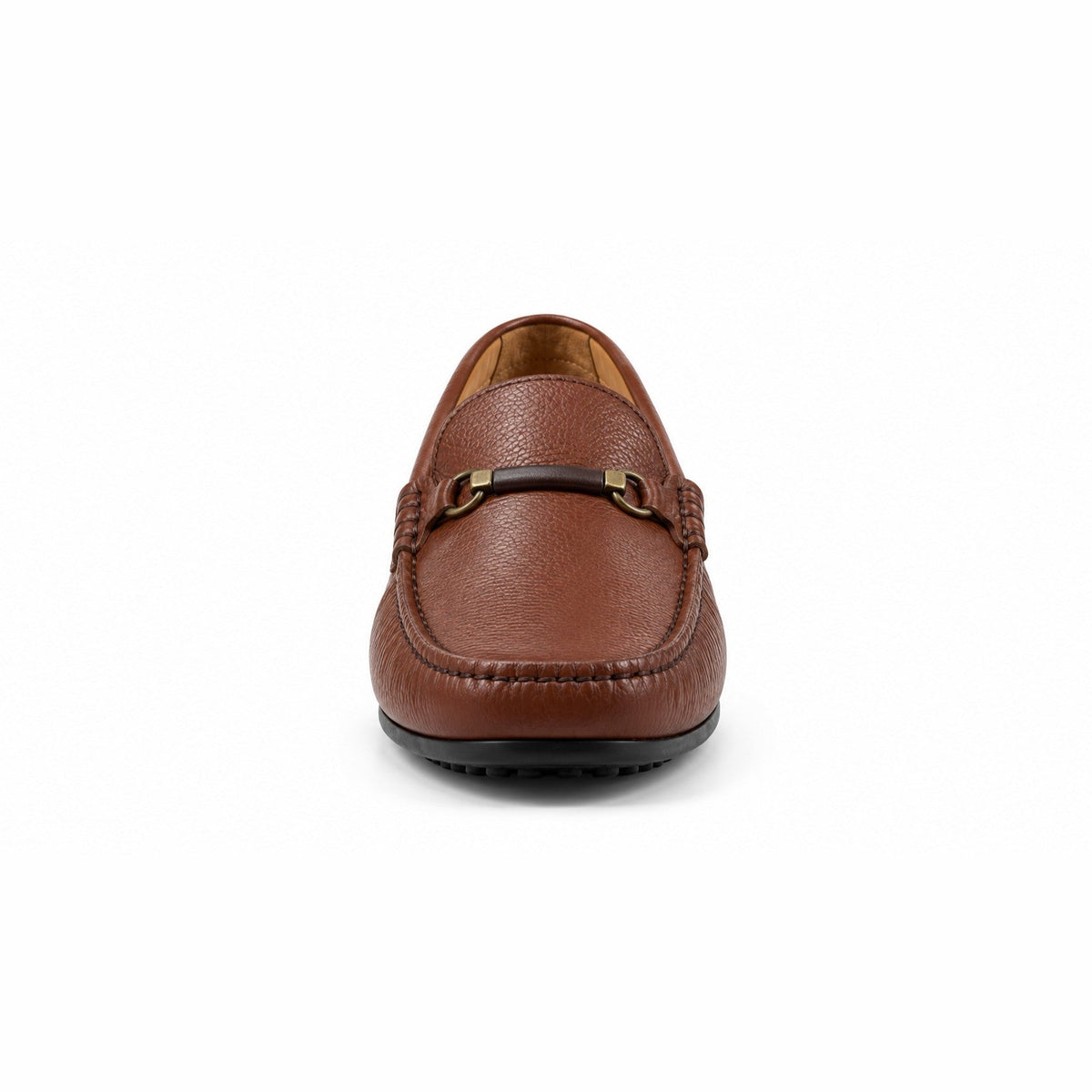 Vieux Bienville cognac tumbled leather loafer, front view
