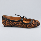 Jax & Bard Joliet women's ballet flat with bow in leopard haircalf, side view with black leather trim