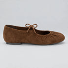 Jax & Bard Joliet women's ballet flat with bow in chocolate suede, three-quarter view
