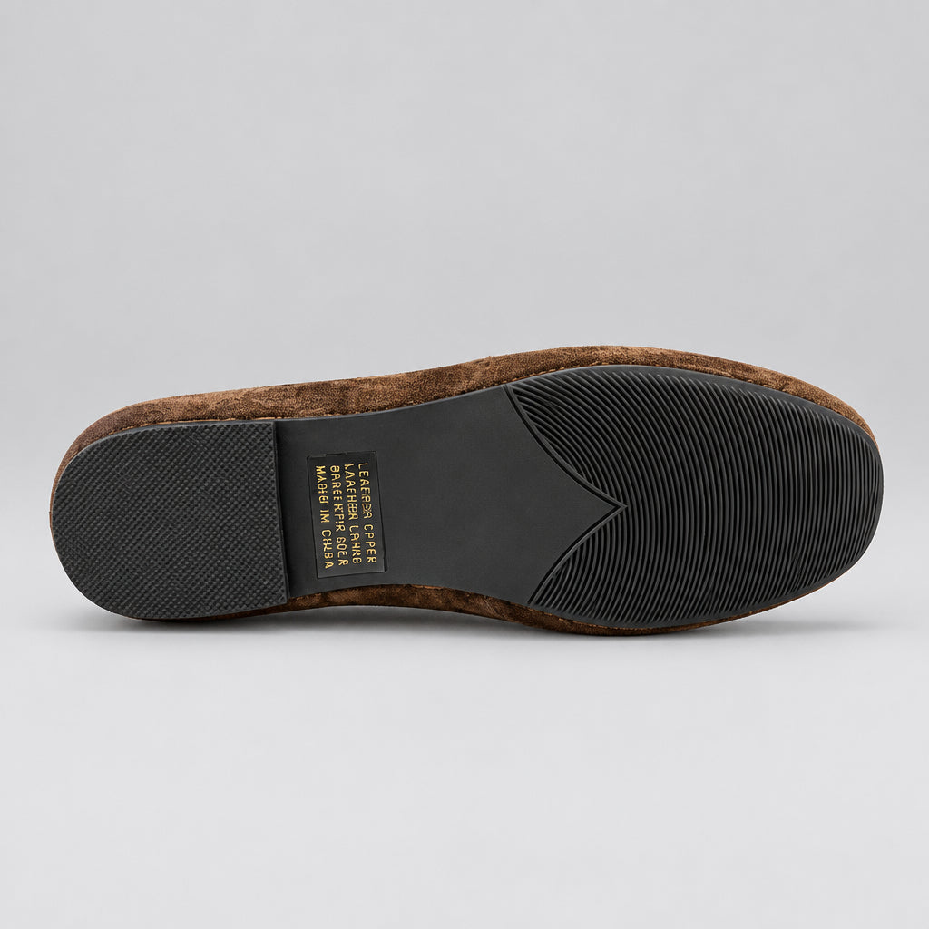 Jax & Bard Joliet women's ballet flat with bow in chocolate suede, bottom view of the sole