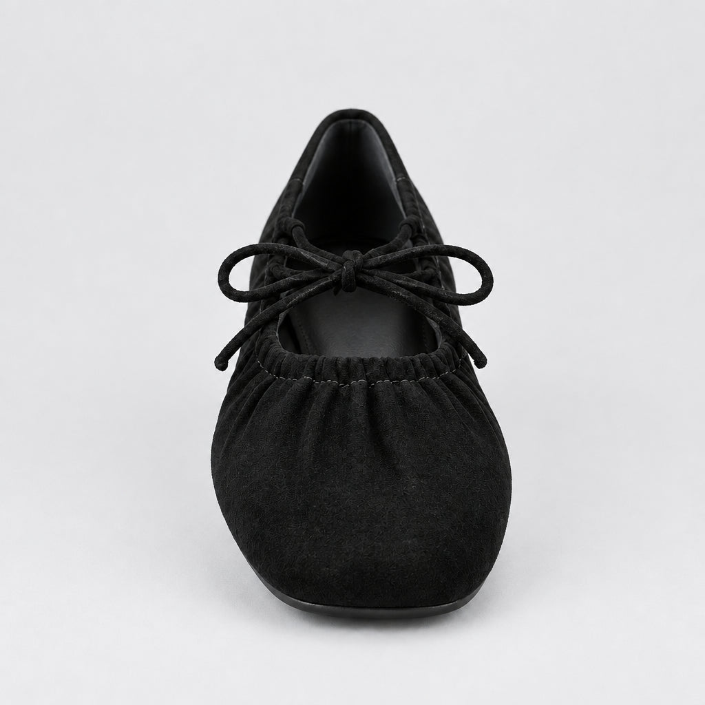 Jax & Bard Joliet women's ballet flat with bow in black suede, front view