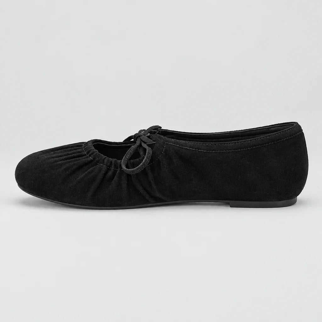 Jax & Bard Joliet women's ballet flat with bow in black suede, side view