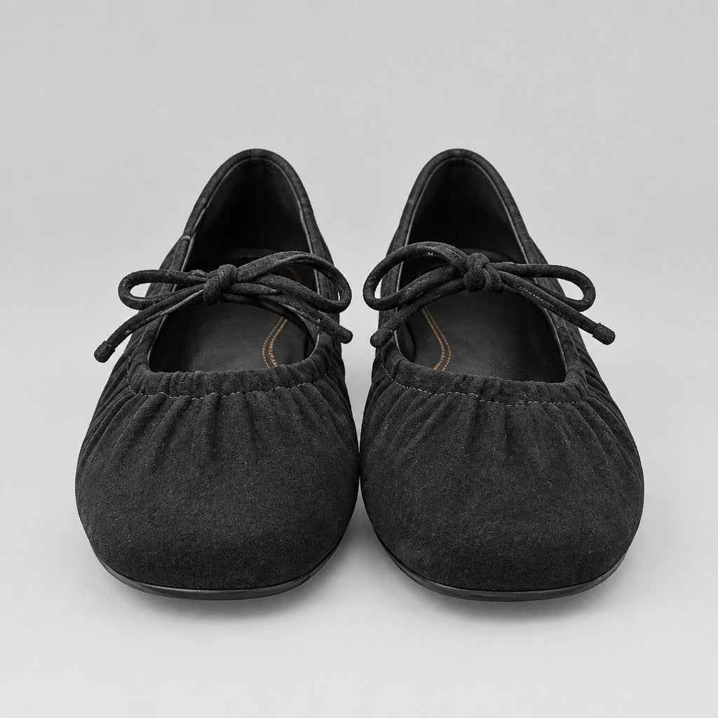 Jax & Bard Joliet women's ballet flat with bow in black suede, pair, front view
