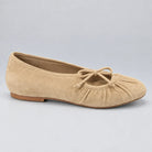 Jax & Bard Joliet women's ballet flat with bow in taupe suede, three-quarter view