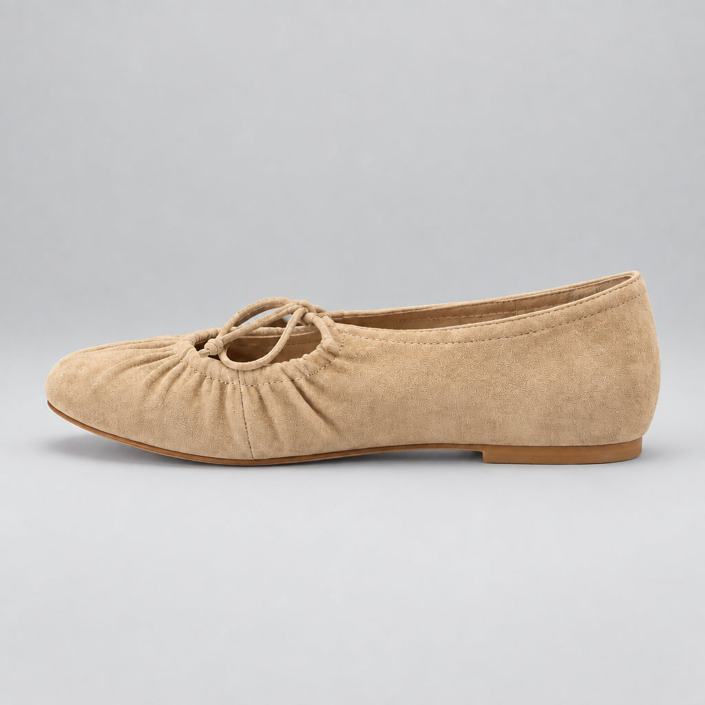 Jax & Bard Joliet women's ballet flat with bow in taupe suede, side view