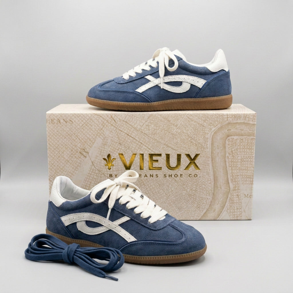 Vieux Desoto unisex retro sneaker in blue and white