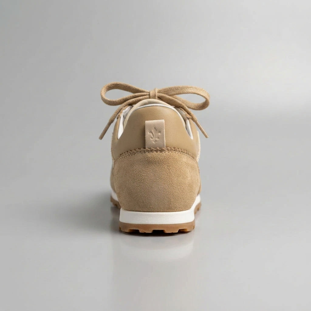 Vieux Riverbend women's retro runner in tan and ivory leather and suede