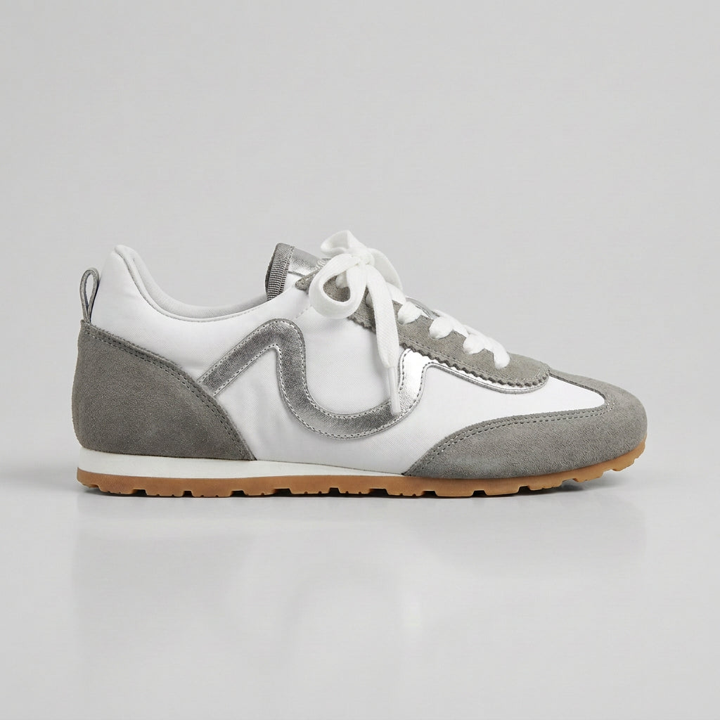 Vieux Riverbend women's retro runner in grey and white leather and suede