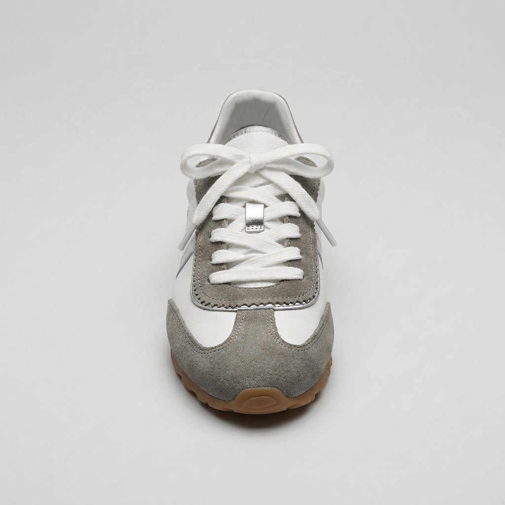 Vieux Riverbend women's retro runner in grey and white leather and suede