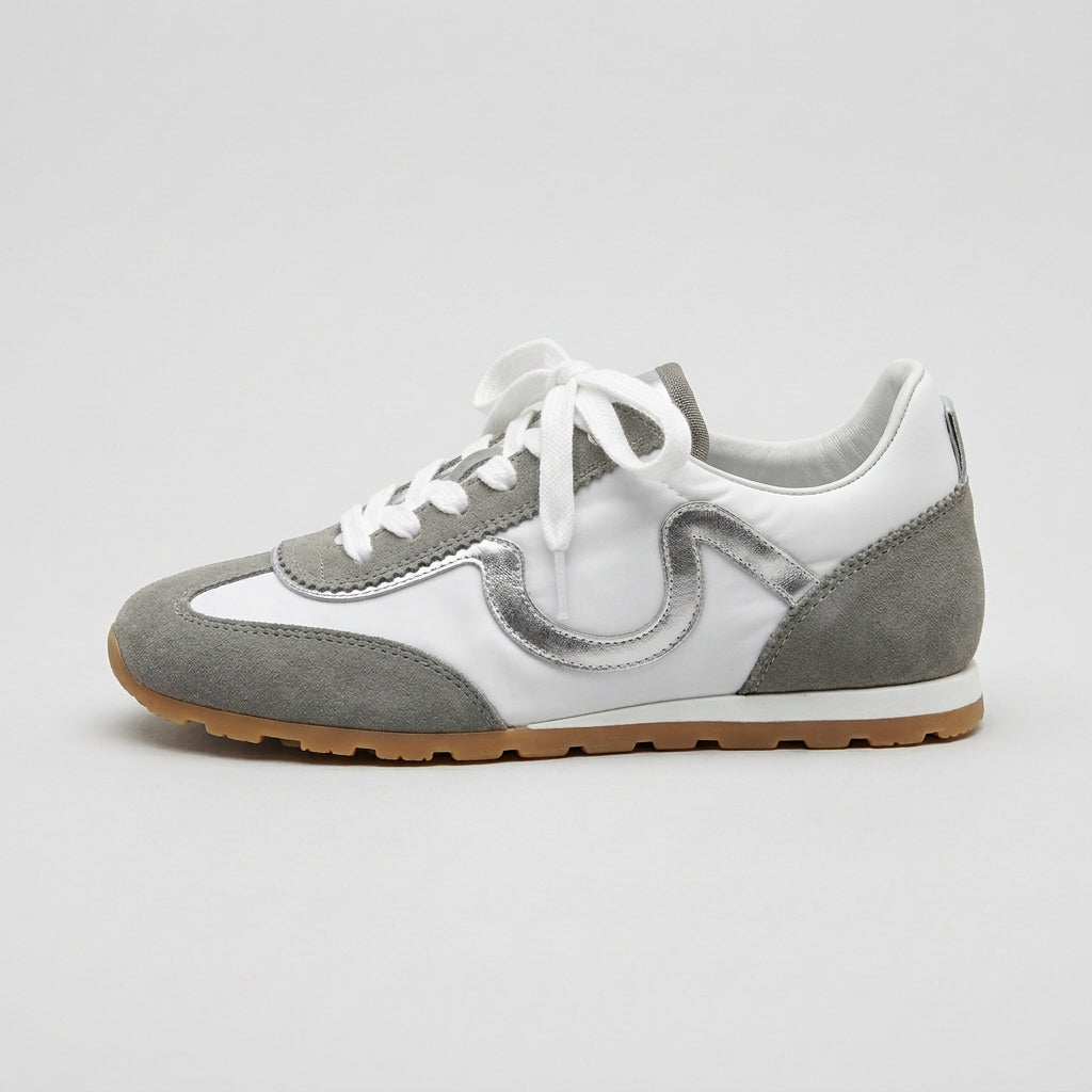 Vieux Riverbend women's retro runner in grey and white leather and suede