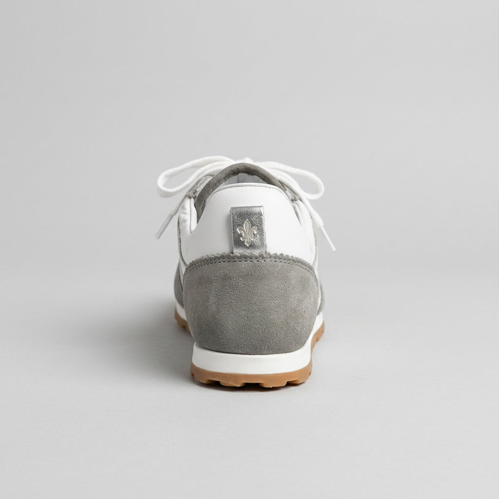 Vieux Riverbend women's retro runner in grey and white leather and suede