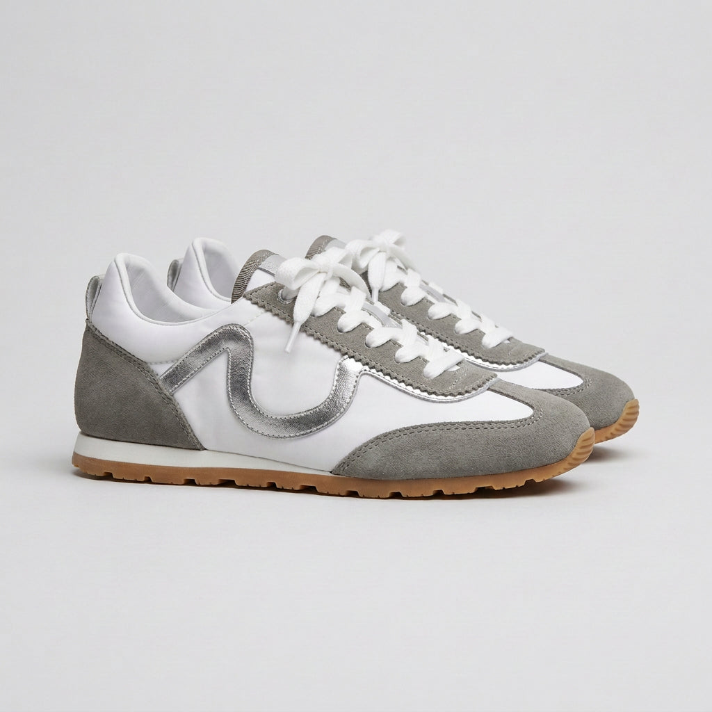 Vieux Riverbend women's retro runner in grey and white leather and suede