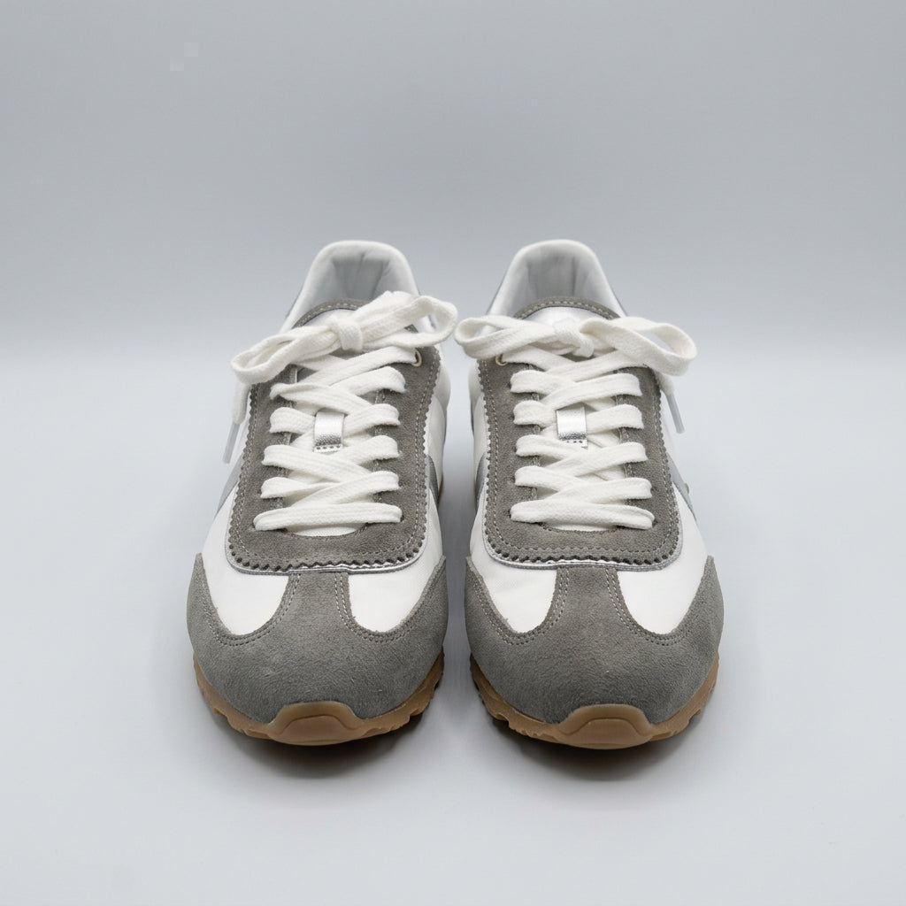 Vieux Riverbend women's retro runner in grey and white leather and suede