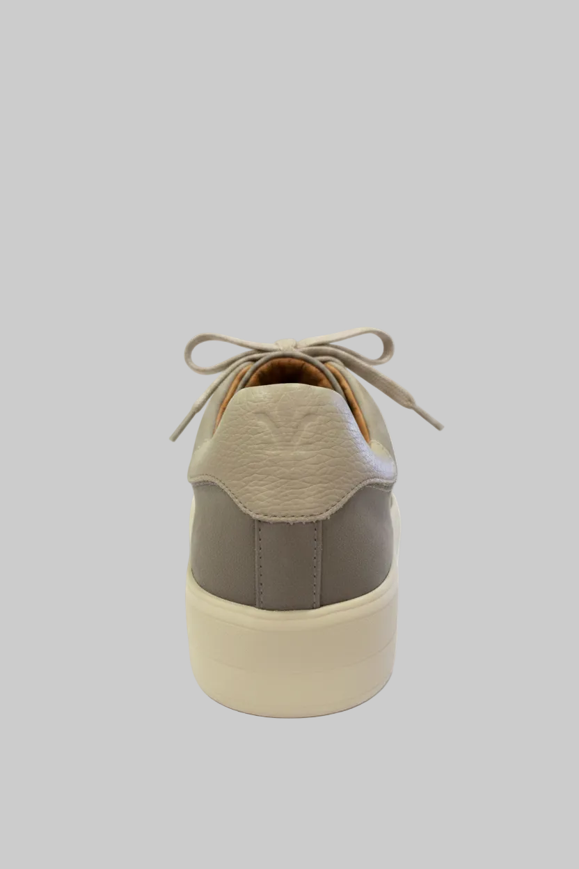 Vieux Orleans men's lace-up sneaker in grey suede, back view showing the heel