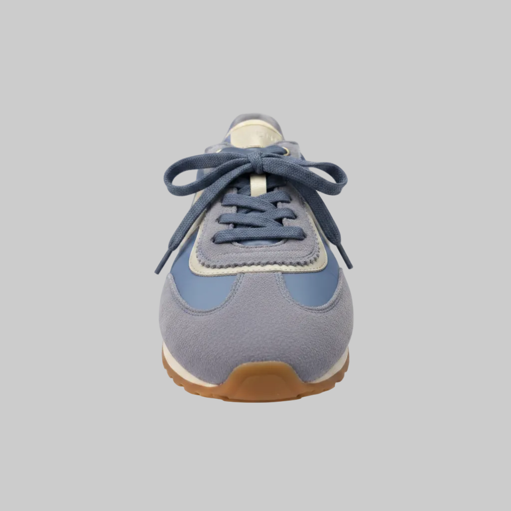 Vieux Riverbend women's retro runner in light blue and silver, top view