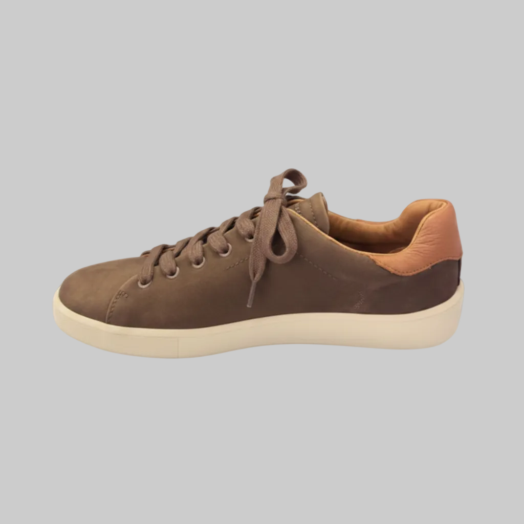 Vieux Orleans men's lace-up sneaker in brown suede, side view