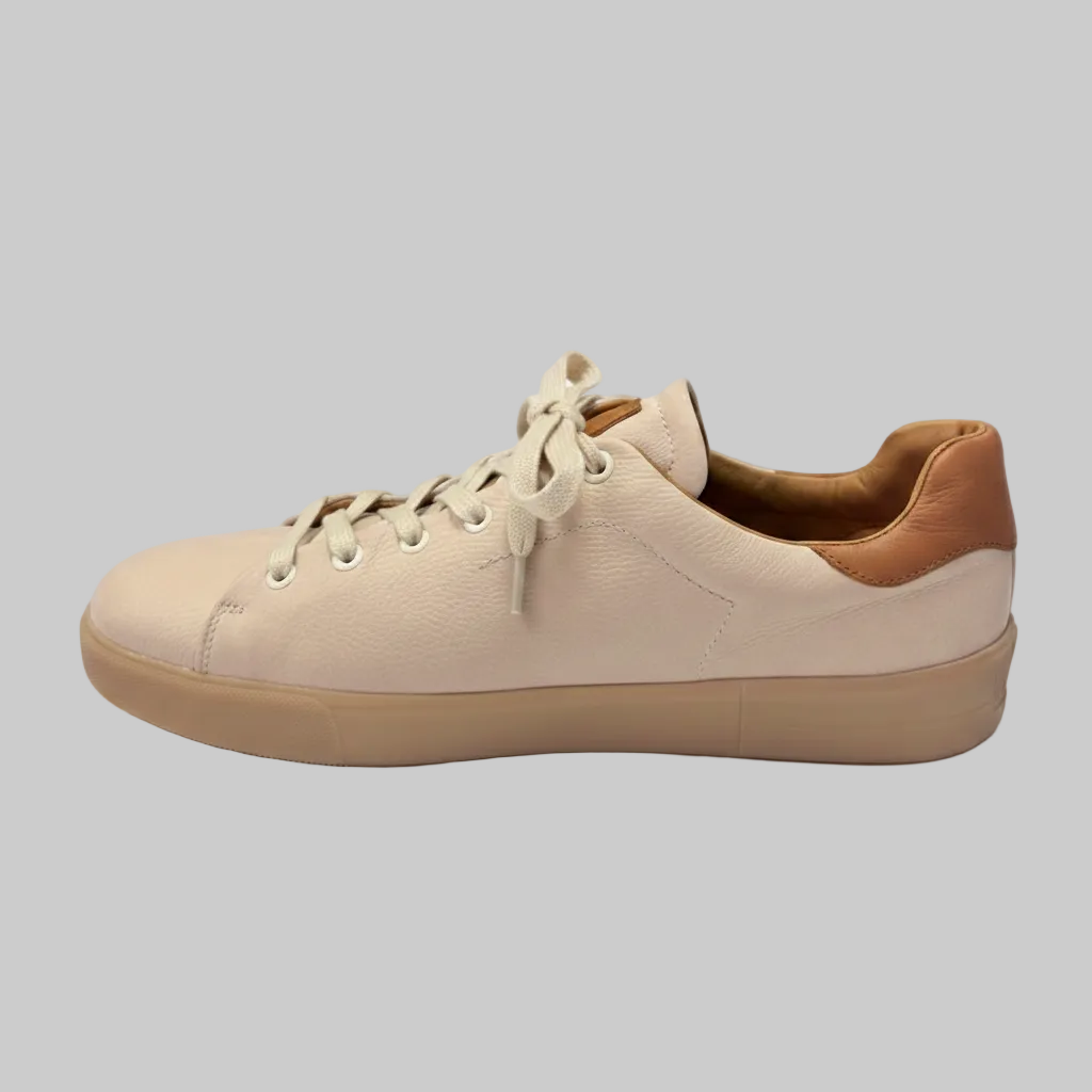 Vieux Orleans men's lace-up sneaker in beige waxed canvas, side view