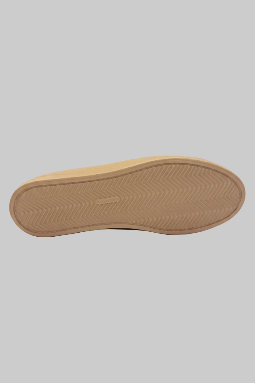 Vieux Orleans men's lace-up sneaker in forest green waxed canvas, bottom view of the sole