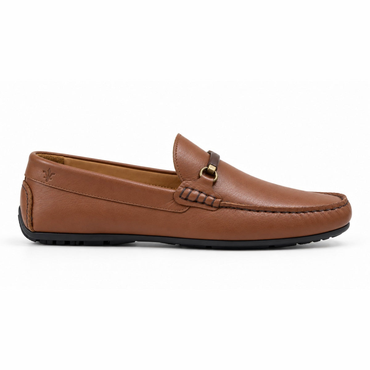 Vieux Bienville smooth tan leather moccasin loafer, side view