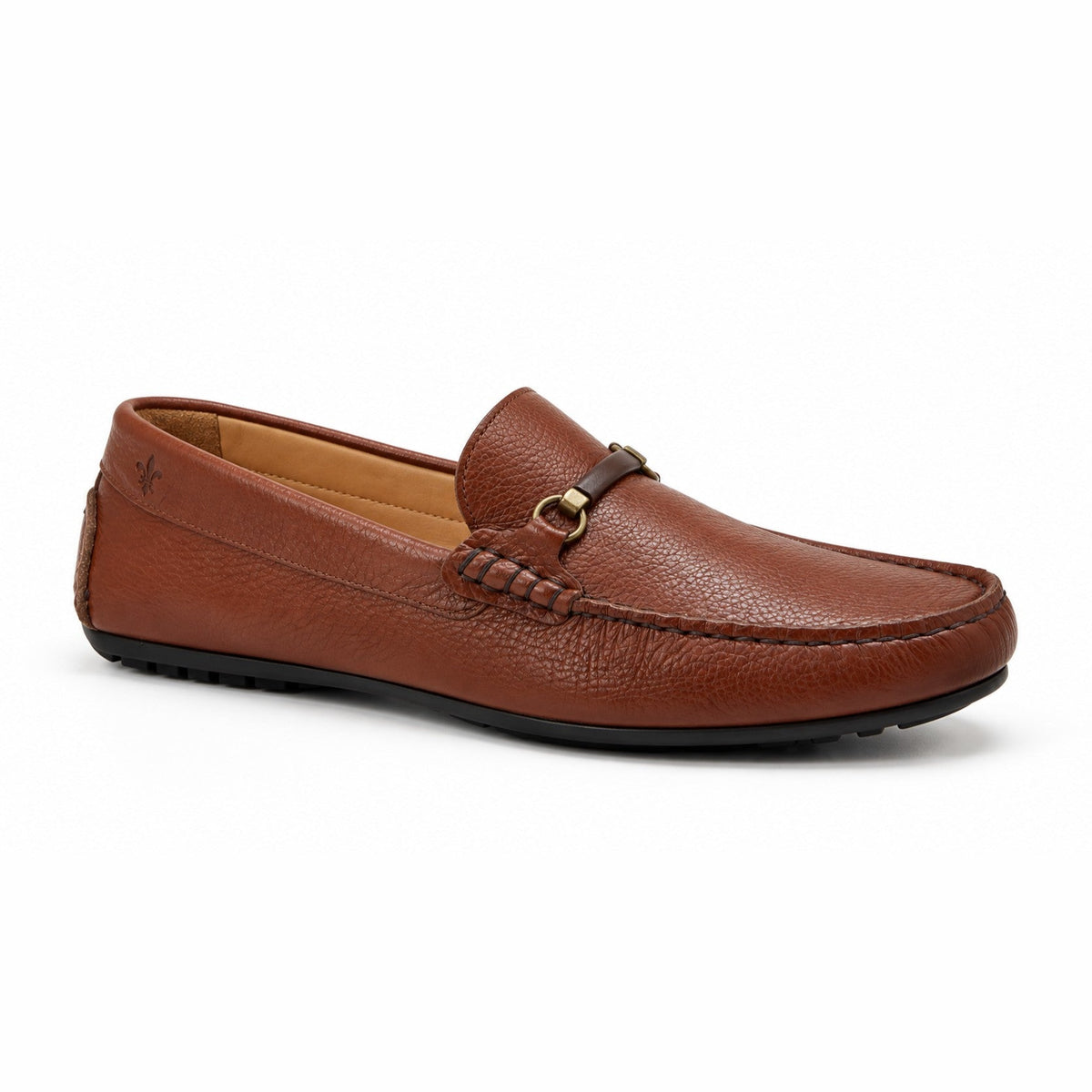 Vieux Bienville men's bit loafer in cognac tumbled leather, three-quarter view